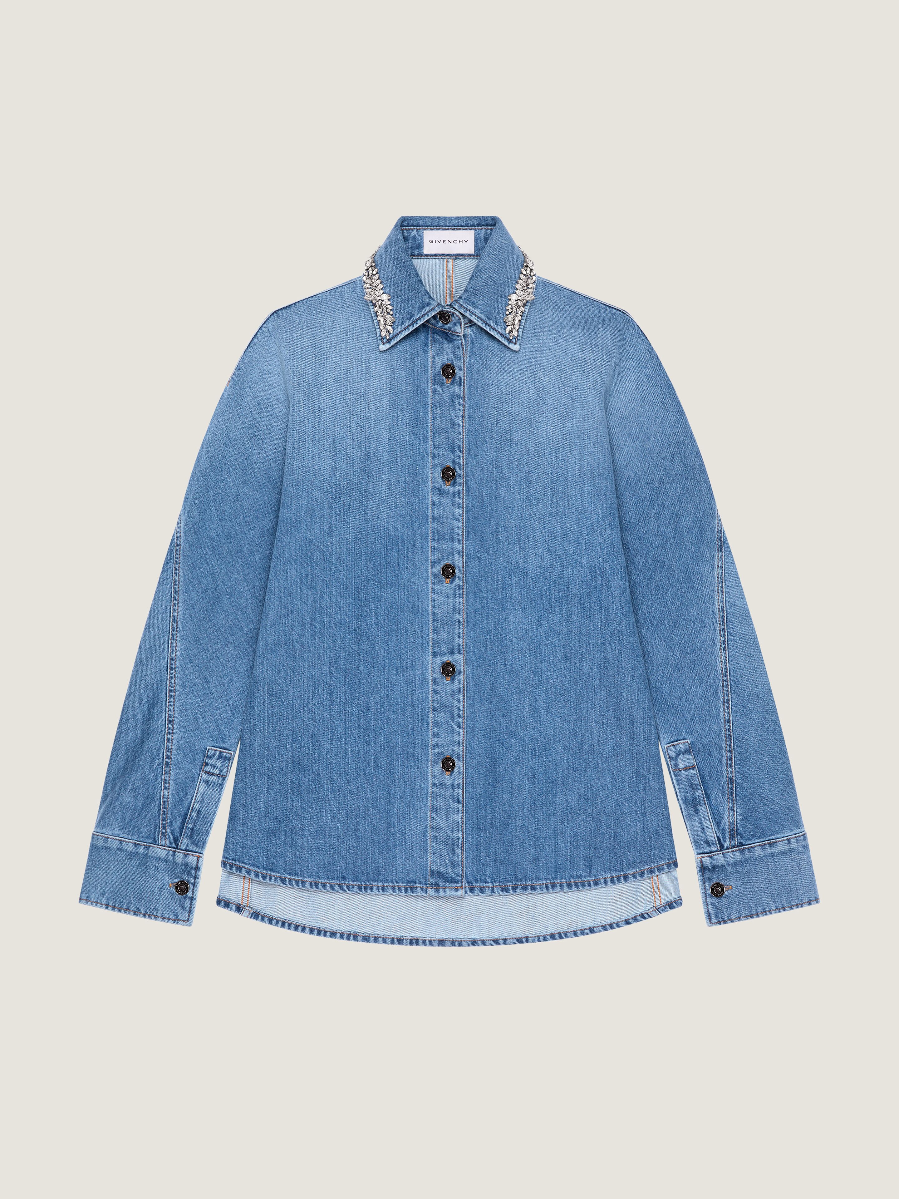 Shirt in washed denim with crystals